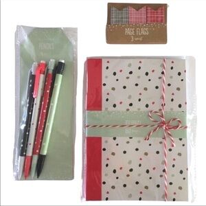 Christmas Dots Stationery Set Planner Kit Page Flags Journal Pencils Red Green